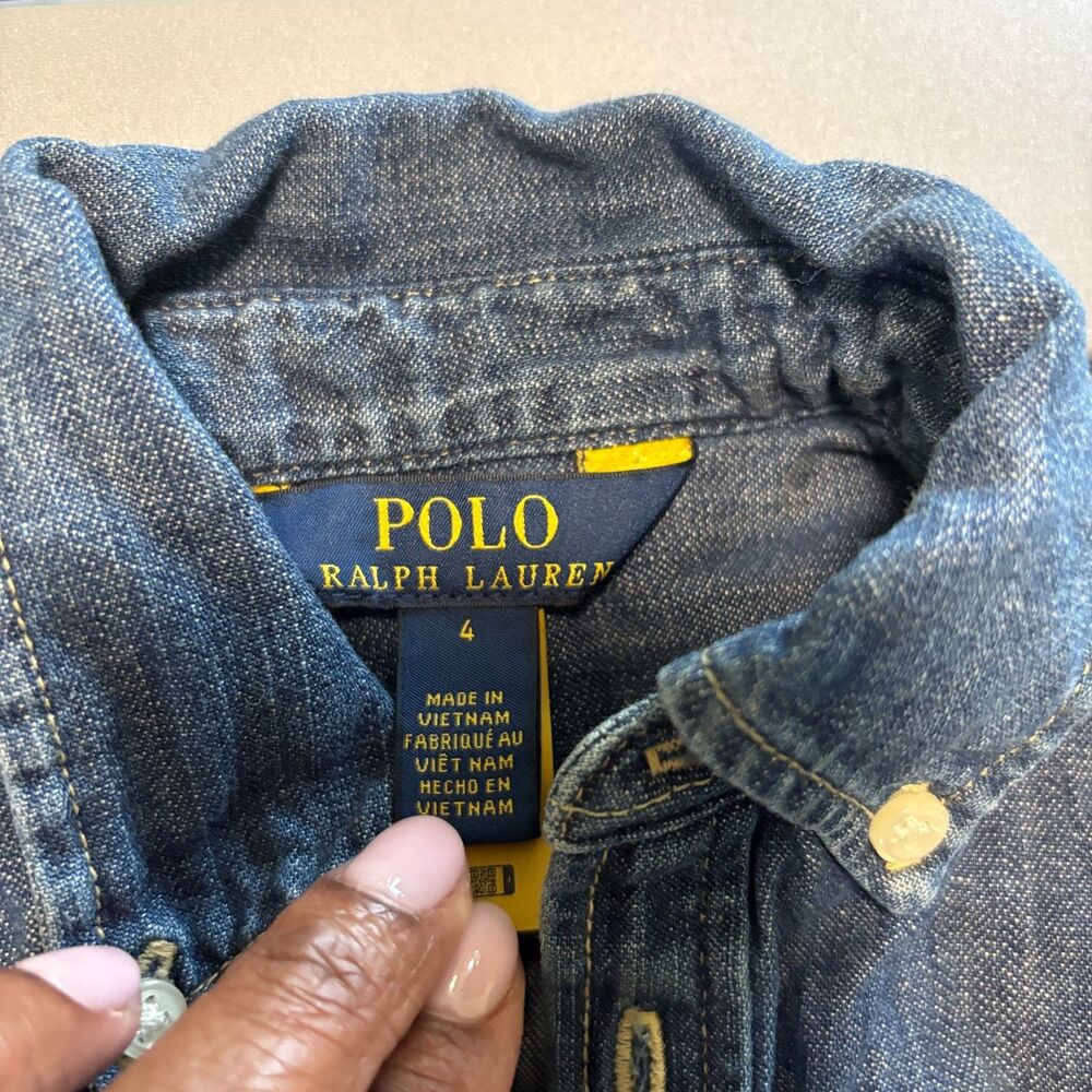 Polo Ralph Lauren Girls Shirt Dress 4 Blue Denim Belted Waist Long Sleeve Collar - Picture 6 of 7